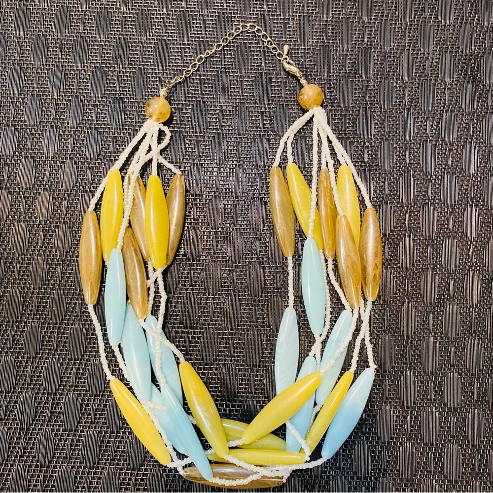 Chinese Laundry Yellow, Light Blue & Gold Multistrand Beaded Necklace